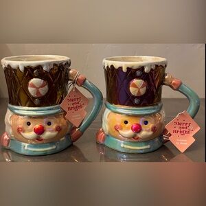 Christmas Nutcracker Mug Luster Iridescent Blue 18OZ.Brand New. Set Of (2)